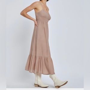 Host Pick Dress Sundress Solid Double Waisted Gathered Bust Pockets Lined Taupe